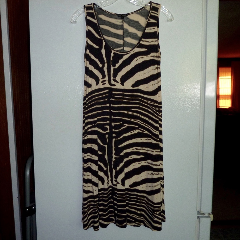 Beige Zebra Stripe DUNIA Scoop Neck Tank Dress S